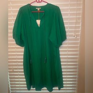 Green puff sleeve loose dress